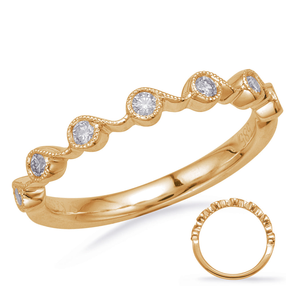 This Band is available in 14K Yellow Gold. There are a total of 7 stones. There are Round with a total carat weight of 0.18 set in a Bezel Set setting.