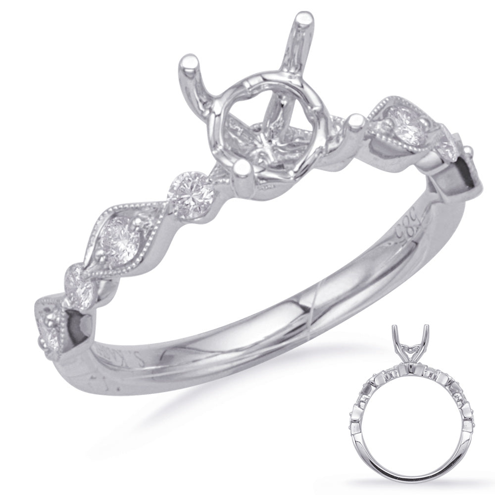 This Engagement Ring  is available in 14K White Gold. There are a total of 8 stones. There are Rounds with a total carat weight of 0.26 set in a Prong Set setting.