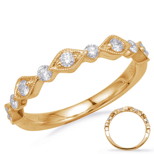 This Band is available in 14K Yellow Gold. There are a total of 9 stones. There are Round with a total carat weight of 0.31 set in a Prong Set setting.