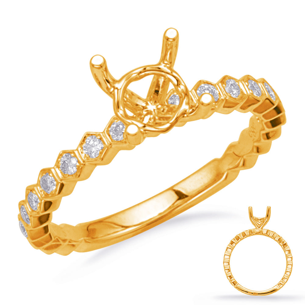 This Engagement Ring  is available in 14K Yellow Gold. There are a total of 14 stones. There are Rounds with a total carat weight of 0.18 set in a Micro Prong setting.