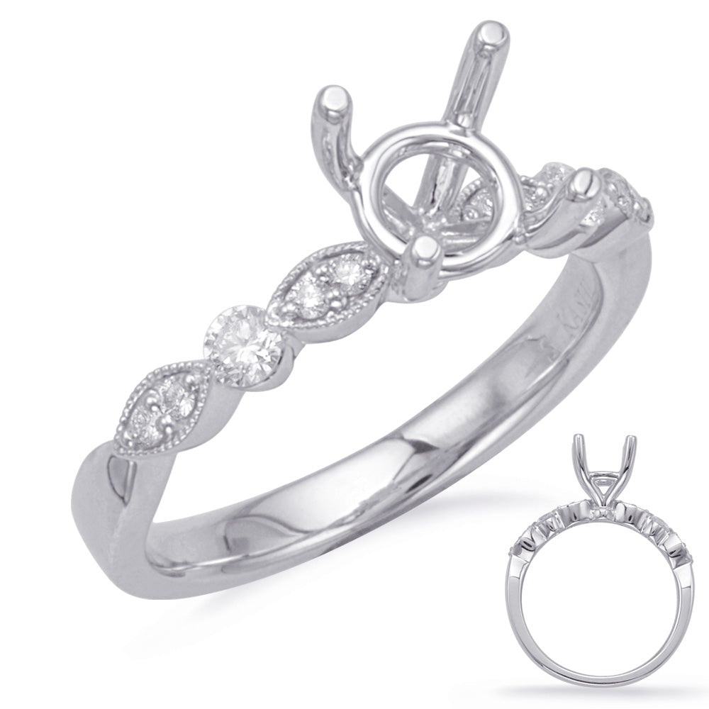 This Engagement Ring  is available in 14K White Gold. There are a total of 10 stones. There are Rounds with a total carat weight of 0.21 set in a Micro Prong|Prong Set|Shared Prongs setting.