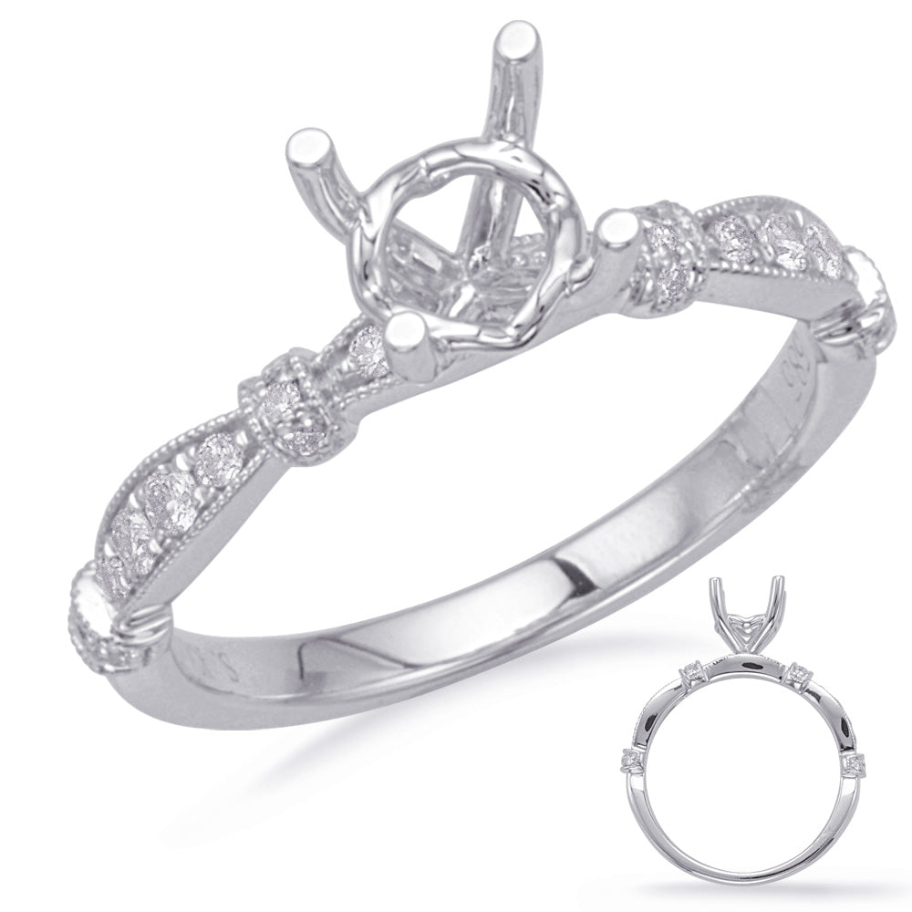 This Engagement Ring  is available in 14K White Gold. There are a total of 22 stones. There are Rounds with a total carat weight of 0.16 set in a Micro Prong setting.