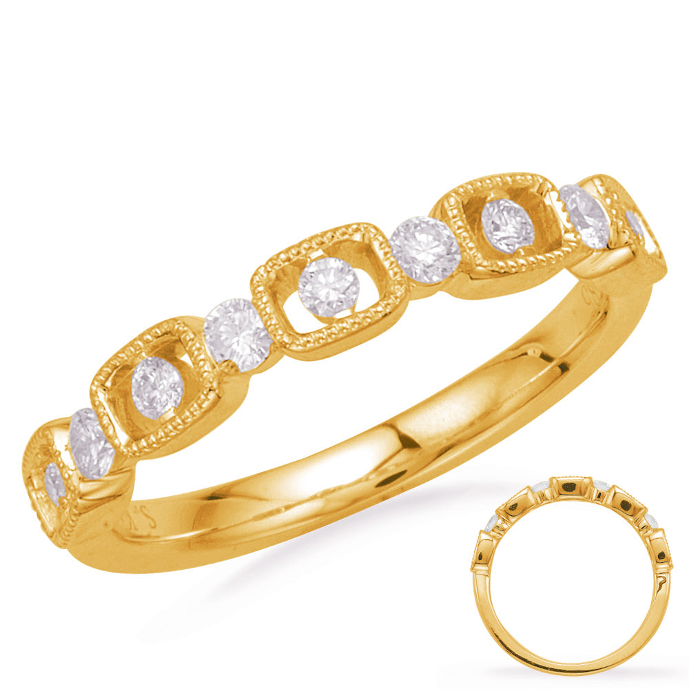 This Band is available in 14K Yellow Gold. There are a total of 9 stones. There are Round with a total carat weight of 0.28 set in a Prong Set setting.