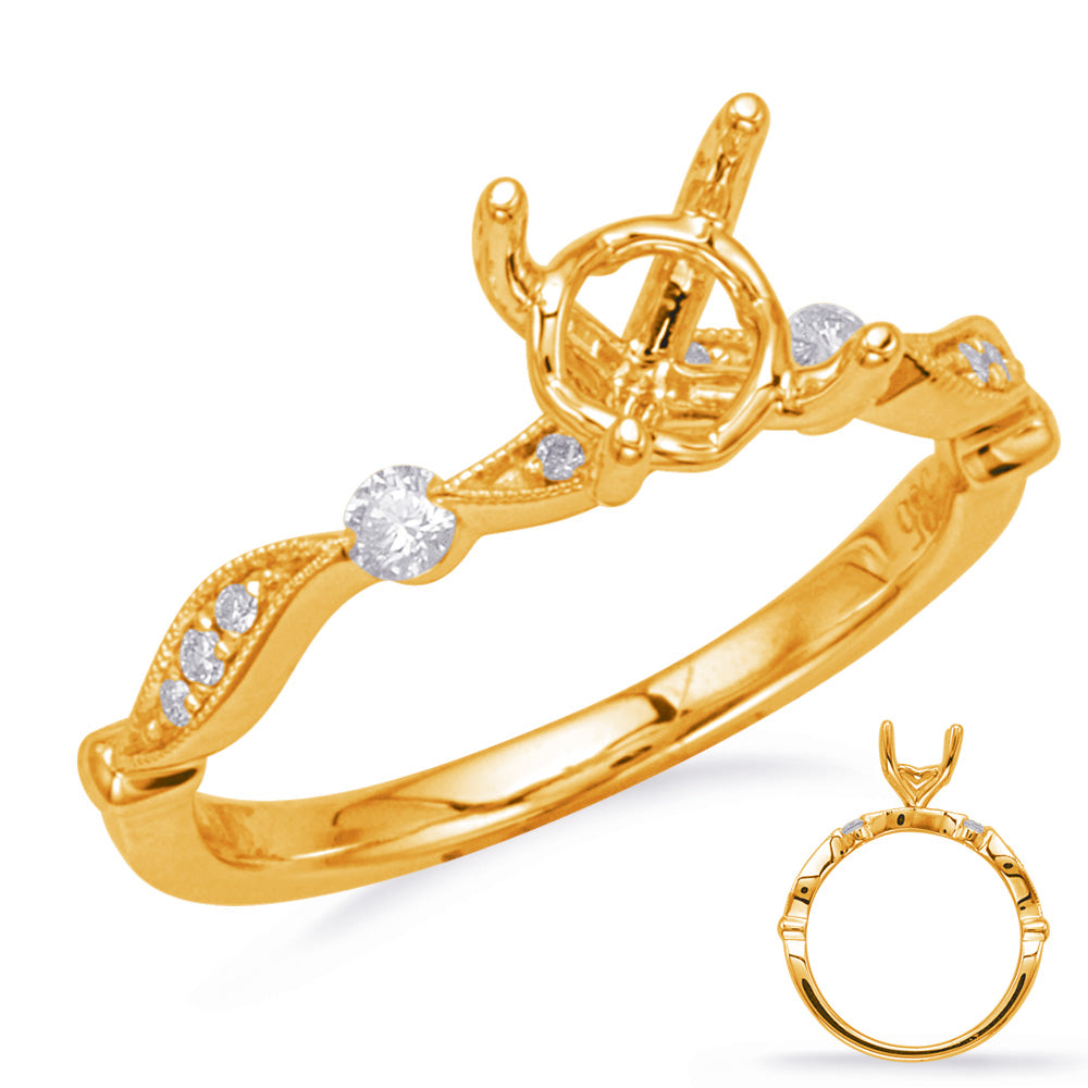 This Engagement Ring  is available in 14K Yellow Gold. There are a total of 10 stones. There are Rounds with a total carat weight of 0.13 set in a Micro Prong|Prong Set|Shared Prongs setting.