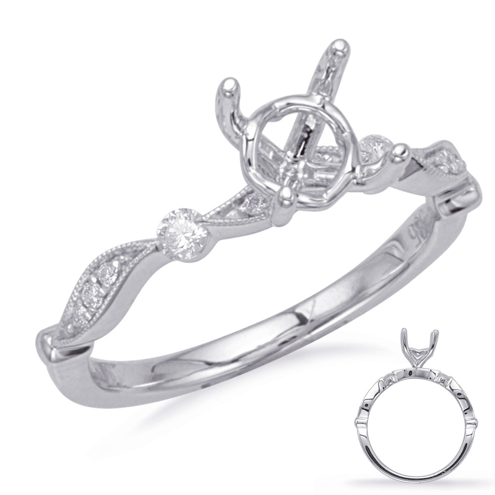 This Engagement Ring  is available in 14K White Gold. There are a total of 10 stones. There are Rounds with a total carat weight of 0.14 set in a Micro Prong|Prong Set|Shared Prongs setting.