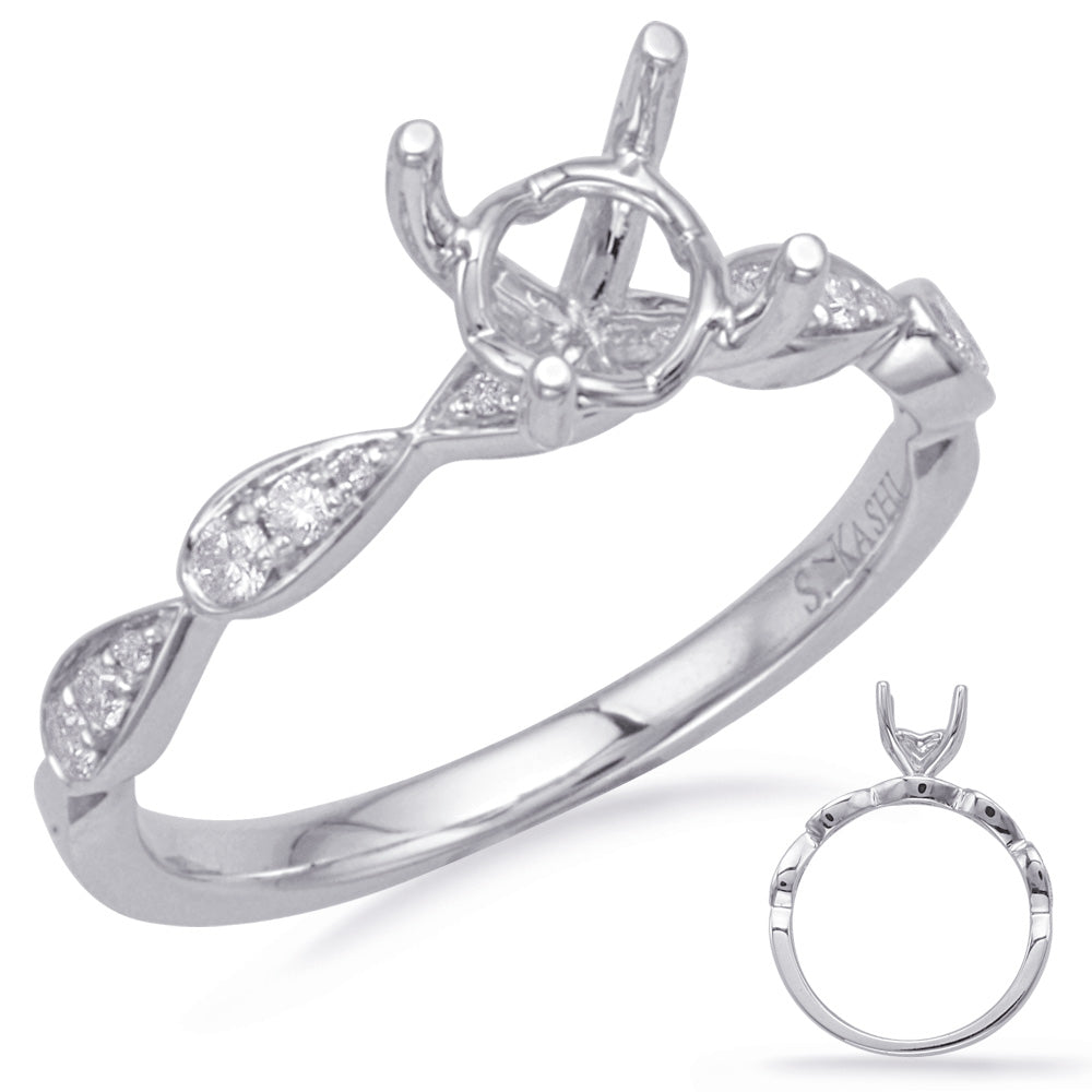This Engagement Ring  is available in 14K White Gold. There are a total of 14 stones. There are Rounds with a total carat weight of 0.13 set in a Micro Prong setting.