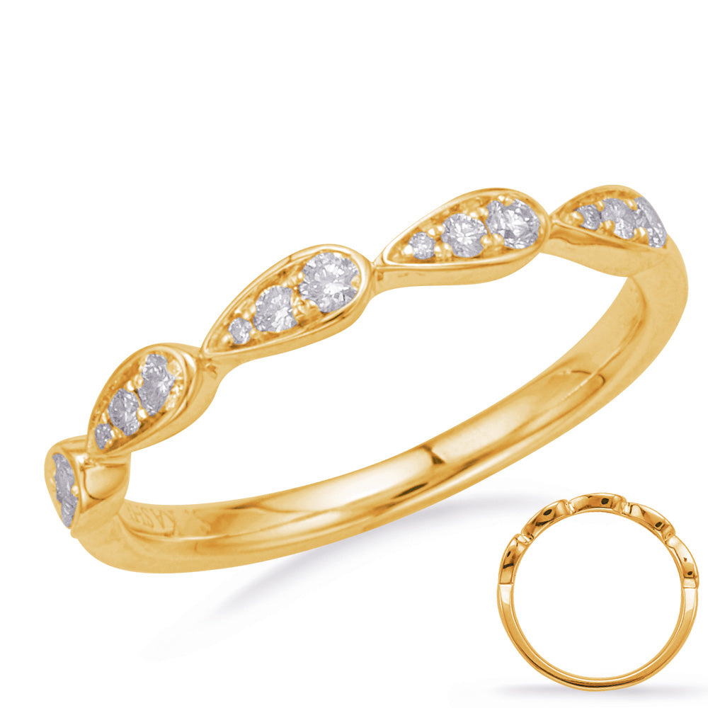 This Band is available in 14K Yellow Gold. There are a total of 15 stones. There are Round with a total carat weight of 0.19 set in a Micro Prong setting.