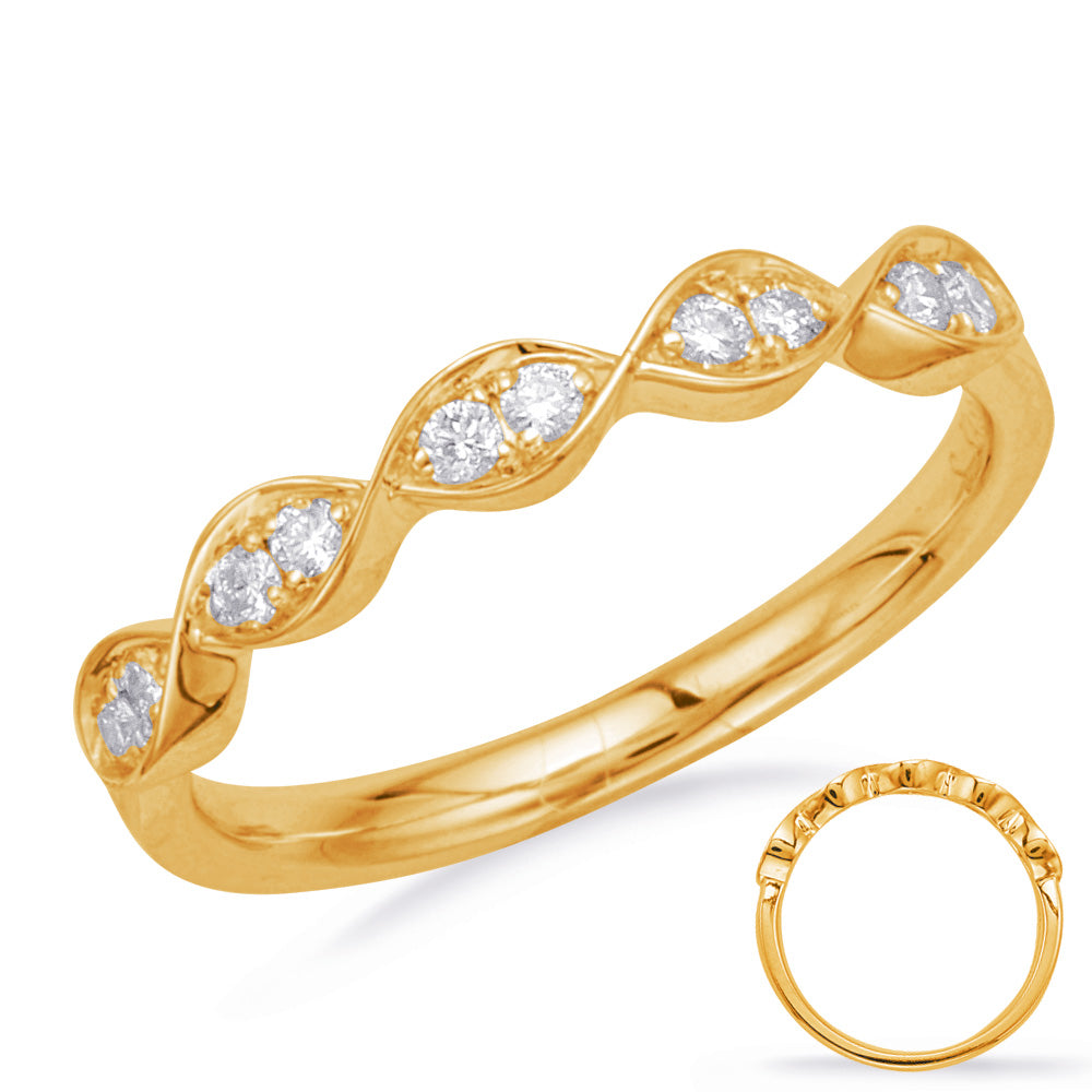 This Band is available in 14K Yellow Gold. There are a total of 10 stones. There are Round with a total carat weight of 0.15 set in a Micro Prong setting.