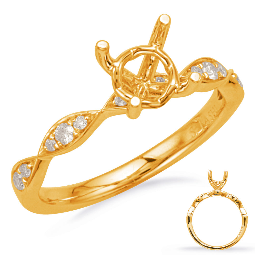 This Engagement Ring  is available in 14K Yellow Gold. There are a total of 12 stones. There are Rounds with a total carat weight of 0.13 set in a Micro Prong setting.