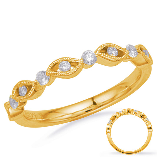 This Band is available in 14K Yellow Gold. There are a total of 9 stones. There are Round with a total carat weight of 0.2 set in a Channel Set|Prong Set setting.