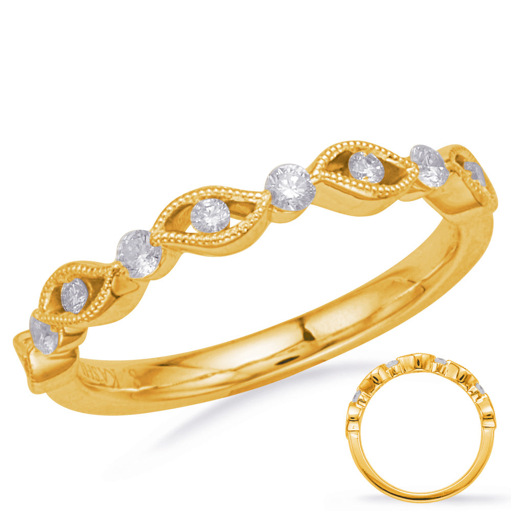 This Band is available in 14K Yellow Gold. There are a total of 9 stones. There are Round with a total carat weight of 0.2 set in a Channel Set|Prong Set setting.