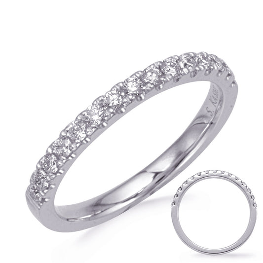 This Band is available in 14K White Gold. There are a total of 15 stones. There are Round with a total carat weight of 0.31 set in a Bezel Set|Micro Prong setting.