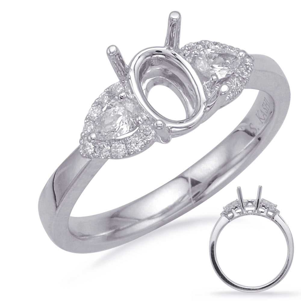 This Engagement Ring  is available in 14K White Gold. There are a total of 20 stones. There are Pear Shape with a total carat weight of 0.17 set in a Micro Prong|Prong Set setting.There are Rounds stones with a total carat weight of 0.09 set in a Micro Prong|Prong Set.