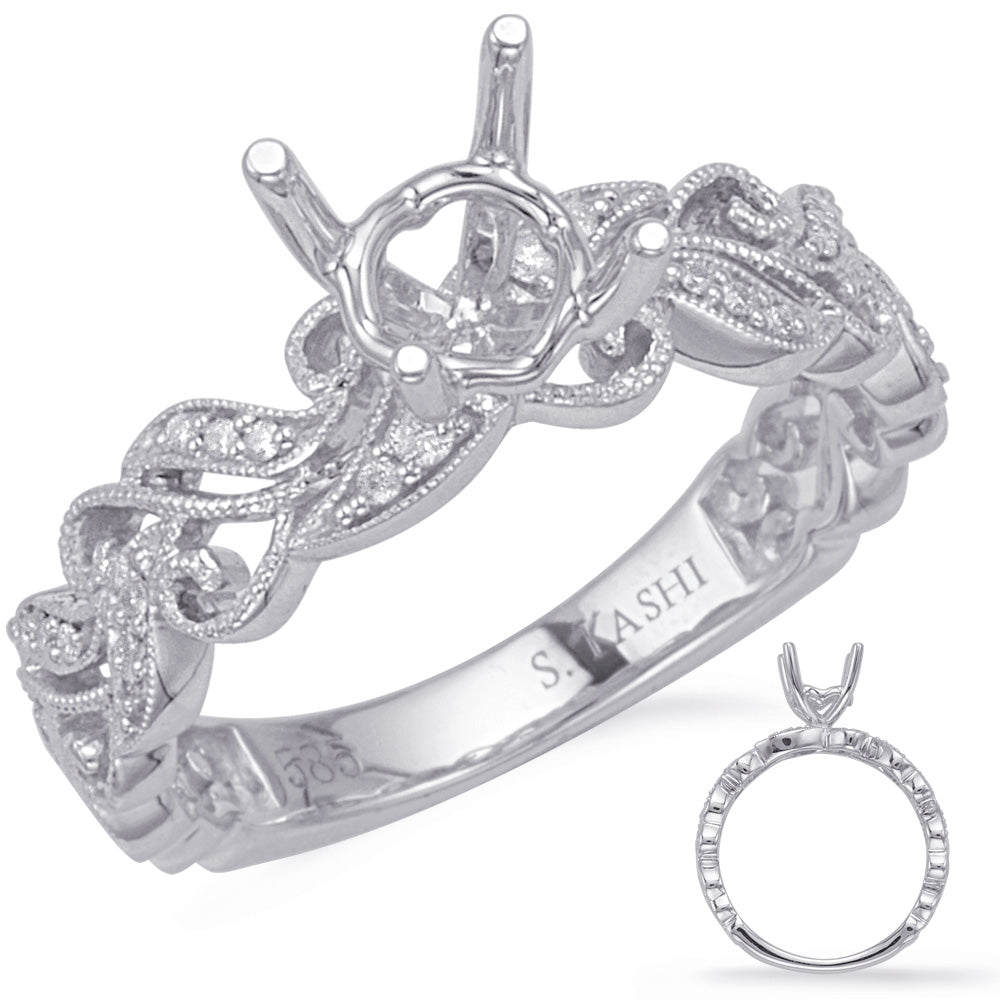 This Engagement Ring  is available in 14K White Gold. There are a total of 22 stones. There are Rounds with a total carat weight of 0.08 set in a Micro Prong|Shared Prongs setting.