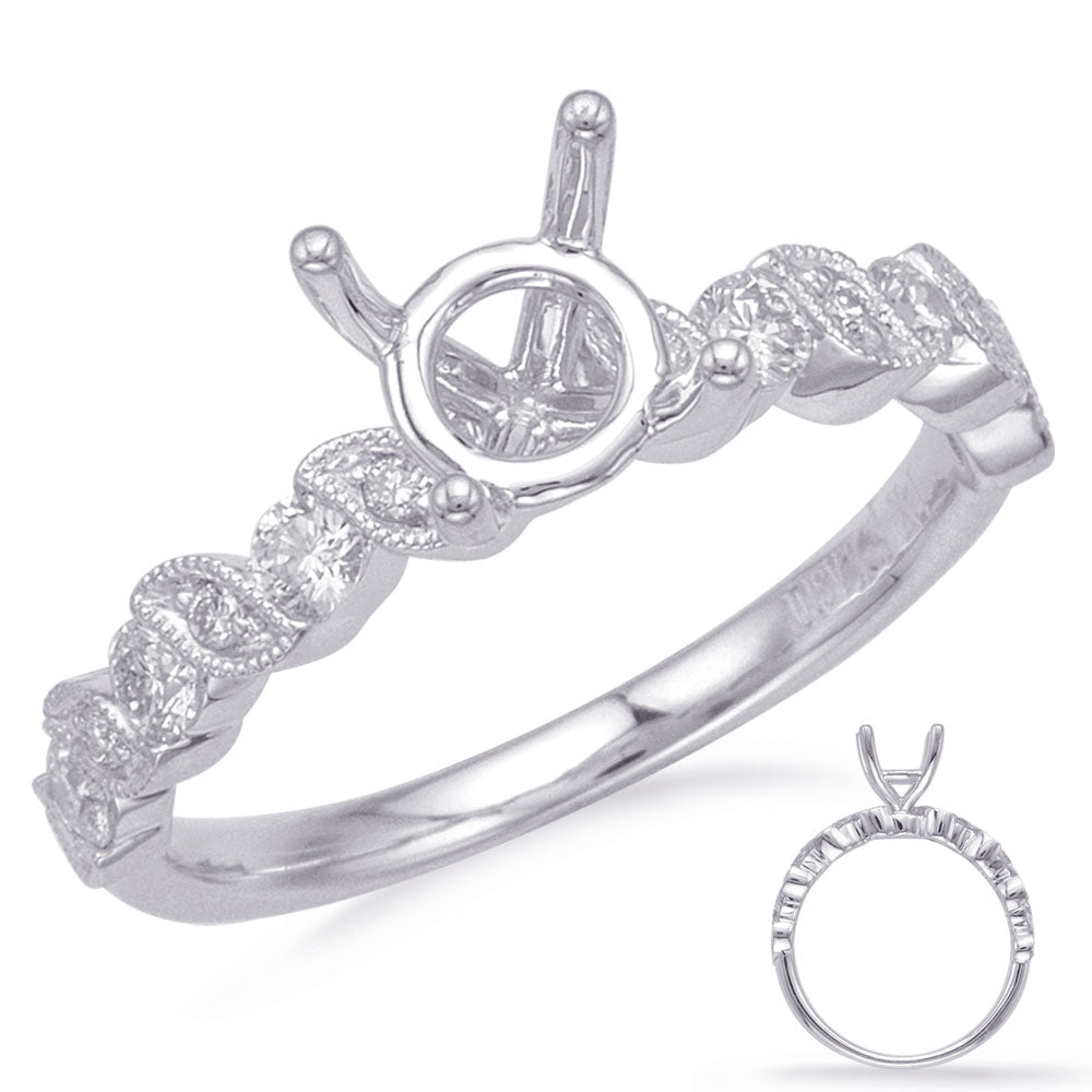 This Engagement Ring  is available in 14K White Gold. There are a total of 14 stones. There are Rounds with a total carat weight of 0.36 set in a Channel Set|Micro Prong setting.