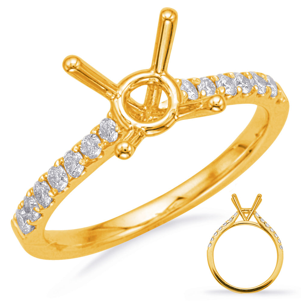 This Engagement Ring  is available in 14K Yellow Gold. There are a total of 14 stones. There are Rounds with a total carat weight of 0.28 set in a Micro Prong setting.
