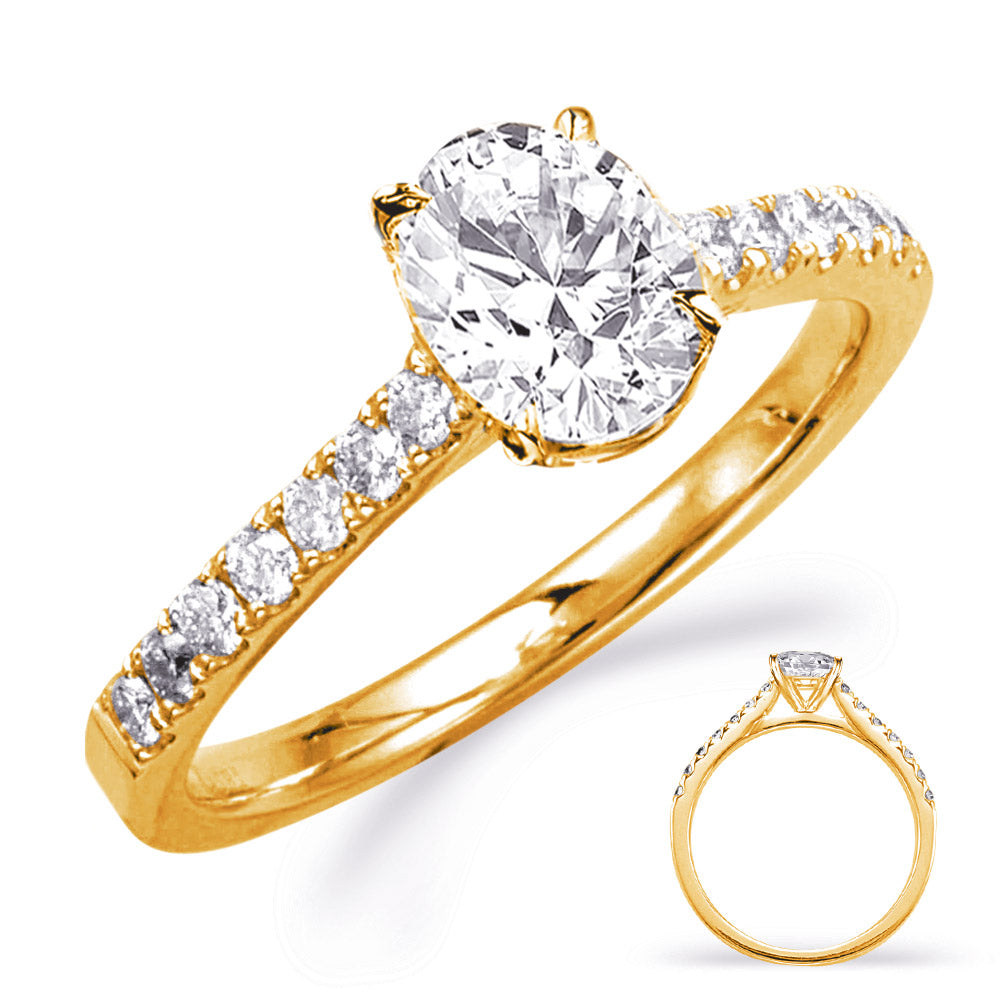 This Engagement Ring  is available in 14K Yellow Gold. There are a total of 14 stones. There are Rounds with a total carat weight of 0.27 set in a Micro Prong setting.