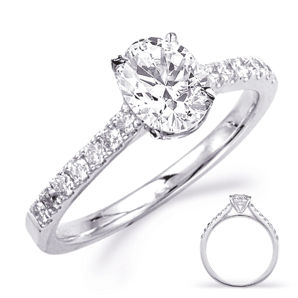 This Engagement Ring  is available in 14K White Gold. There are a total of 14 stones. There are Rounds with a total carat weight of 0.26 set in a Micro Prong setting.