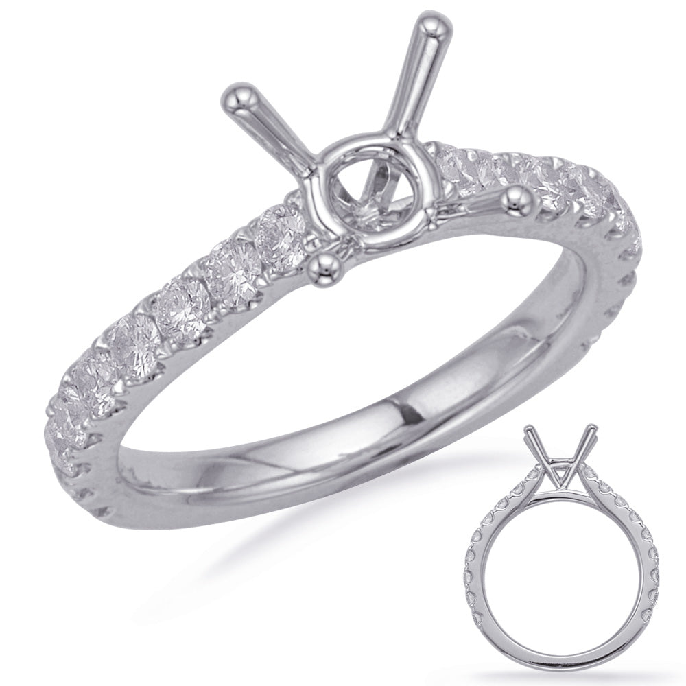 This Engagement Ring  is available in 14K White Gold. There are a total of 16 stones. There are Rounds with a total carat weight of 0.86 set in a Micro Prong setting.
