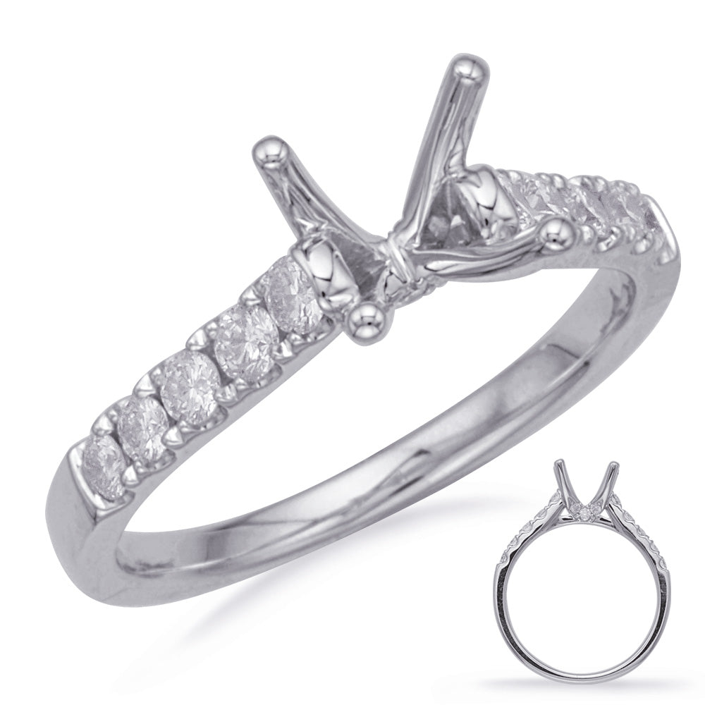 This Engagement Ring  is available in 14K White Gold. There are a total of 16 stones. There are Rounds with a total carat weight of 0.55 set in a Prong Set setting.