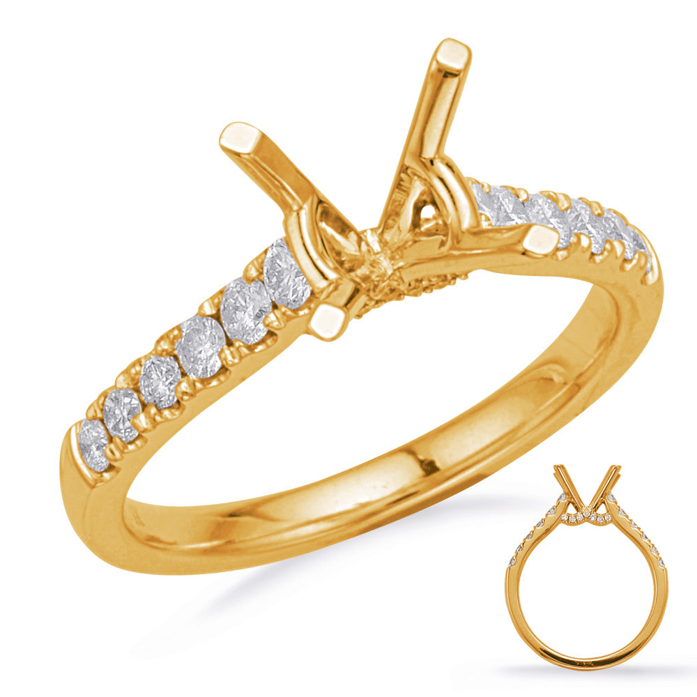 This Engagement Ring  is available in 14K Yellow Gold. There are a total of 26 stones. There are Rounds with a total carat weight of 0.41 set in a Micro Prong setting.