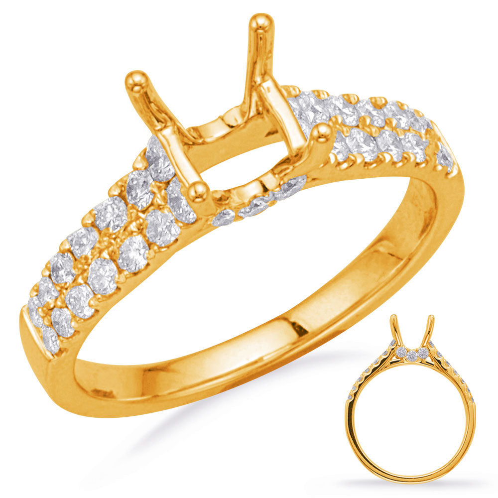 This Engagement Ring  is available in 14K Yellow Gold. There are a total of 34 stones. There are Rounds with a total carat weight of 0.61 set in a Micro Prong setting.