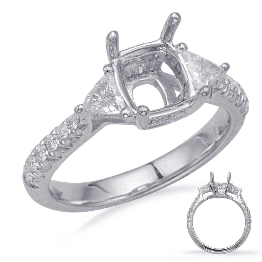 This Engagement Ring  is available in 14K White Gold. There are a total of 34 stones. There are Baguette with a total carat weight of 0.1 set in a Channel Set|Micro Prong|Prong Set setting.There are Rounds stones with a total carat weight of 0.19 set in a Channel Set|Micro Prong|Prong Set.