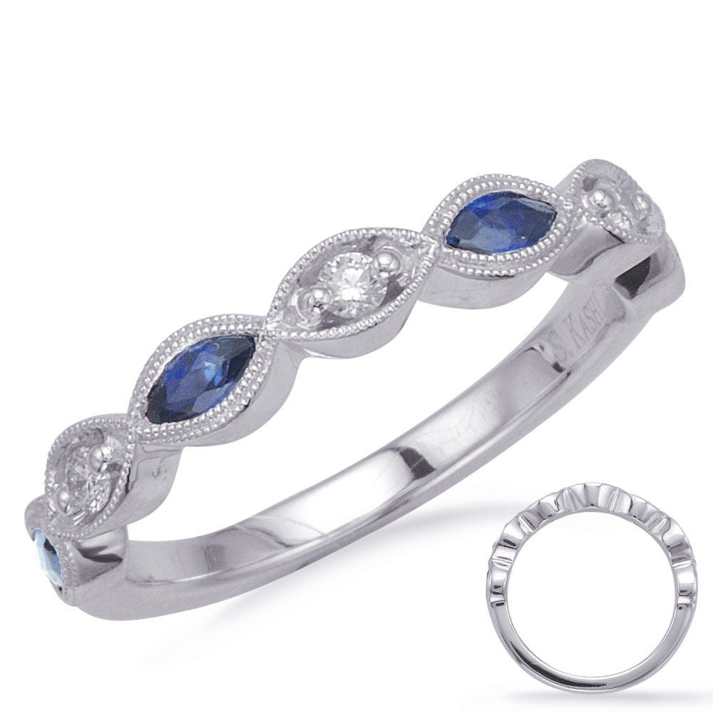 This Gem Stone Ring is available in 14K White Gold. There are a total of 7 stones. There are Rounds with a total carat weight of 0.1 set in a Bezel Set|Prong Set setting.There are Sapphire stones with a total carat weight of 0.53 set in a Bezel Set|Prong Set.