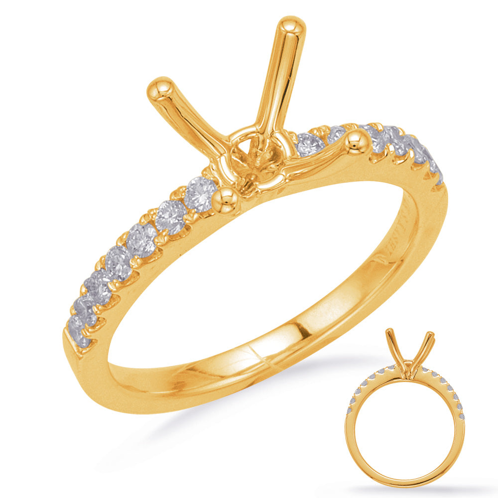 This Engagement Ring  is available in 14K Yellow Gold. There are a total of 14 stones. There are Rounds with a total carat weight of 0.29 set in a Micro Prong setting.