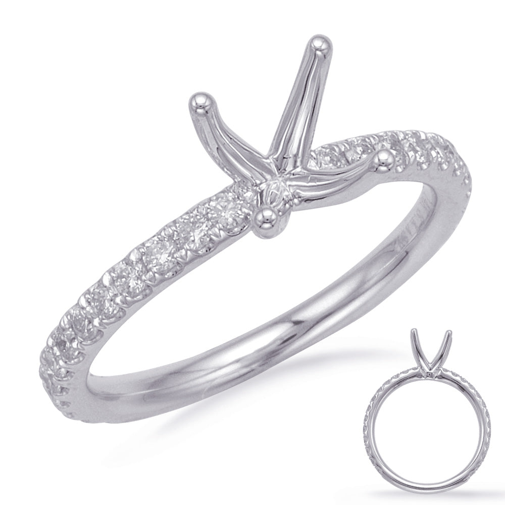 This Engagement Ring  is available in 14K White Gold. There are a total of 26 stones. There are Rounds with a total carat weight of 0.48 set in a Micro Prong setting.