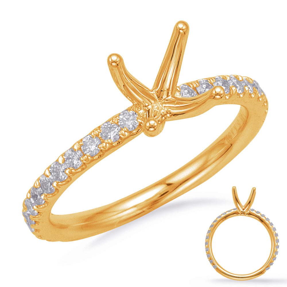 This Engagement Ring  is available in 14K Yellow Gold. There are a total of 26 stones. There are Rounds with a total carat weight of 0.48 set in a Micro Prong setting.