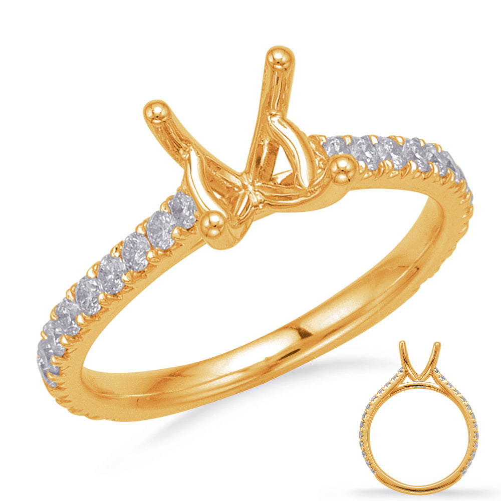This Engagement Ring  is available in 14K Yellow Gold. There are a total of 26 stones. There are Rounds with a total carat weight of 0.49 set in a Micro Prong|Prong Set setting.