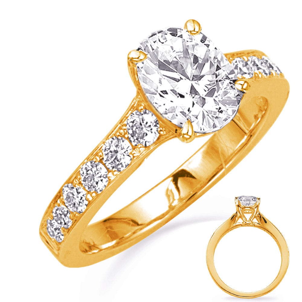 This Engagement Ring  is available in 14K Yellow Gold. There are a total of 12 stones. There are Rounds with a total carat weight of 0.54 set in a Micro Prong setting.