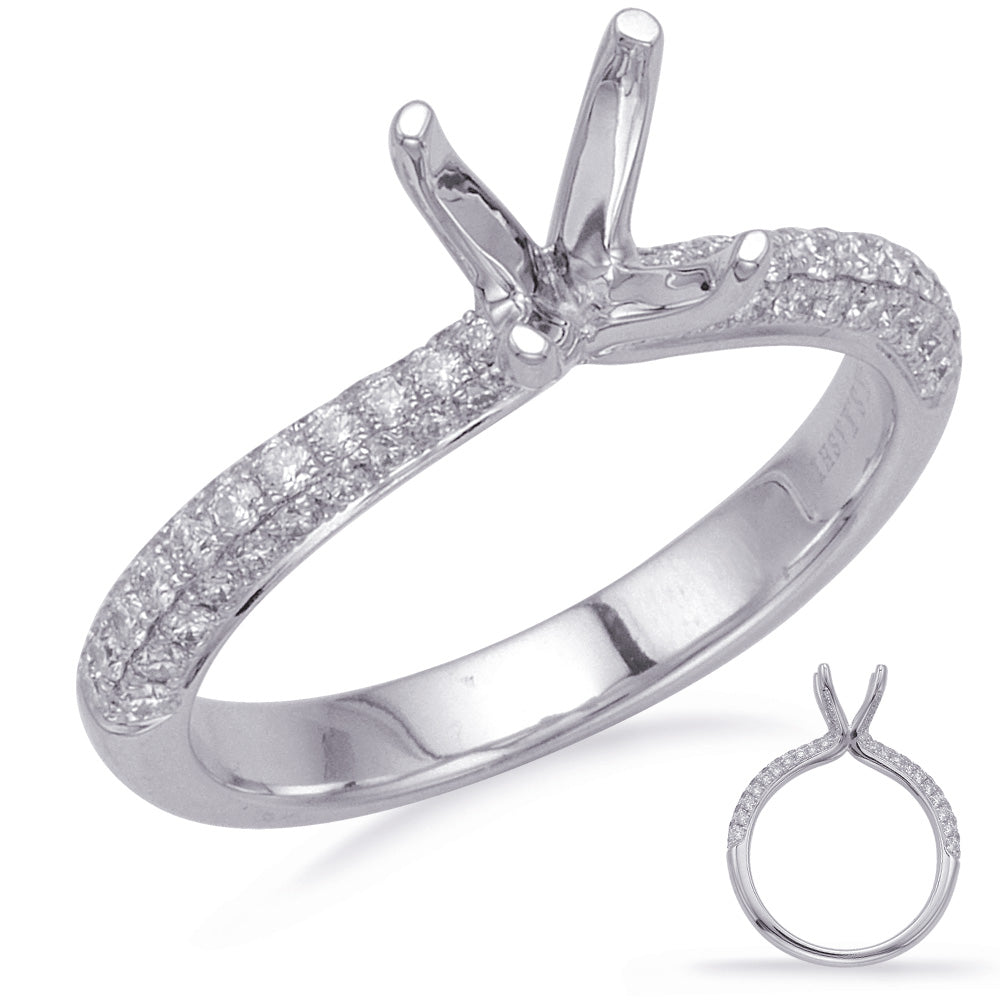 This Engagement Ring  is available in 14K White Gold. There are a total of 82 stones. There are Rounds with a total carat weight of 0.52 set in a Micro Pave setting.