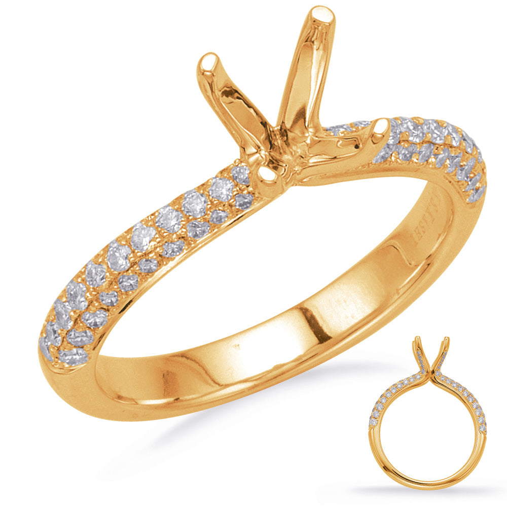 This Engagement Ring  is available in 14K Yellow Gold. There are a total of 82 stones. There are Rounds with a total carat weight of 0.52 set in a Micro Pave setting.