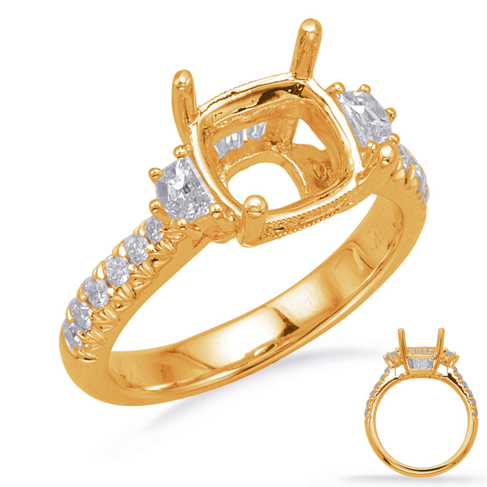 This Engagement Ring  is available in 14K Yellow Gold. There are a total of 30 stones. There are Baguette with a total carat weight of 0.1 set in a Channel Set|Micro Prong|Prong Set setting.There are Rounds stones with a total carat weight of 0.2 set in a Channel Set|Micro Prong|Prong Set.