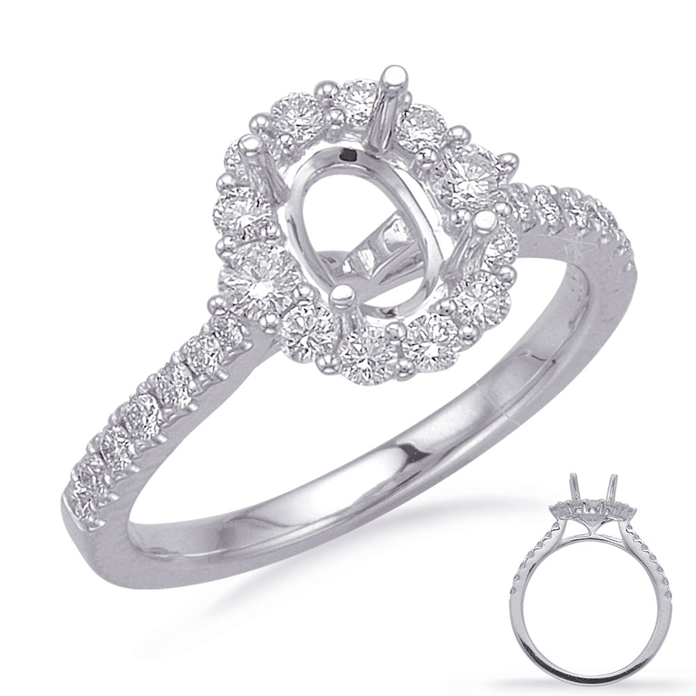 This Engagement Ring  is available in 14K White Gold. There are a total of 26 stones. There are Rounds with a total carat weight of 0.58 set in a Micro Prong|Prong Set|Shared Prongs setting.