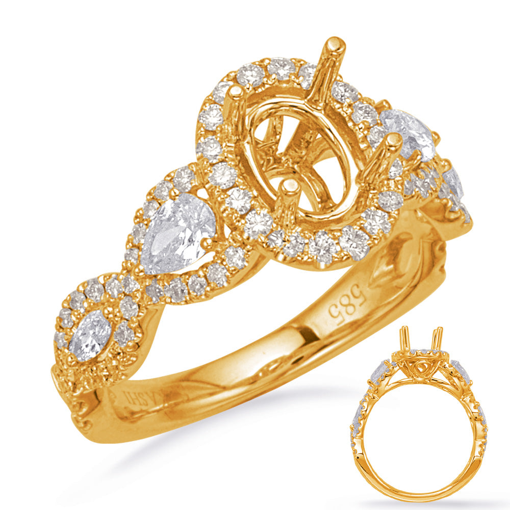 This Engagement Ring  is available in 14K Yellow Gold. There are a total of 78 stones. There are Marquise with a total carat weight of 0.09 set in a Micro Prong|Prong Set setting.There are Pear Shape stones with a total carat weight of 0.32 set in a Micro Prong|Prong Set.