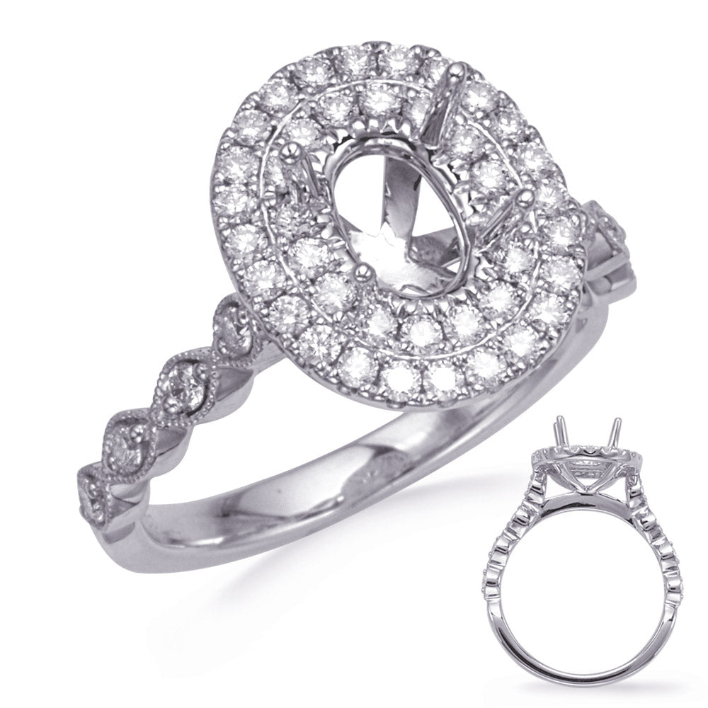 This Engagement Ring  is available in 14K White Gold. There are a total of 44 stones. There are Rounds with a total carat weight of 0.44 set in a Micro Prong|Prong Set setting.