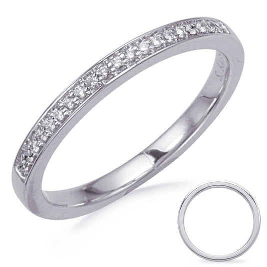 This Band is available in 14K White Gold. There are a total of 20 stones. There are Round with a total carat weight of 0.09 set in a Channel Set setting.