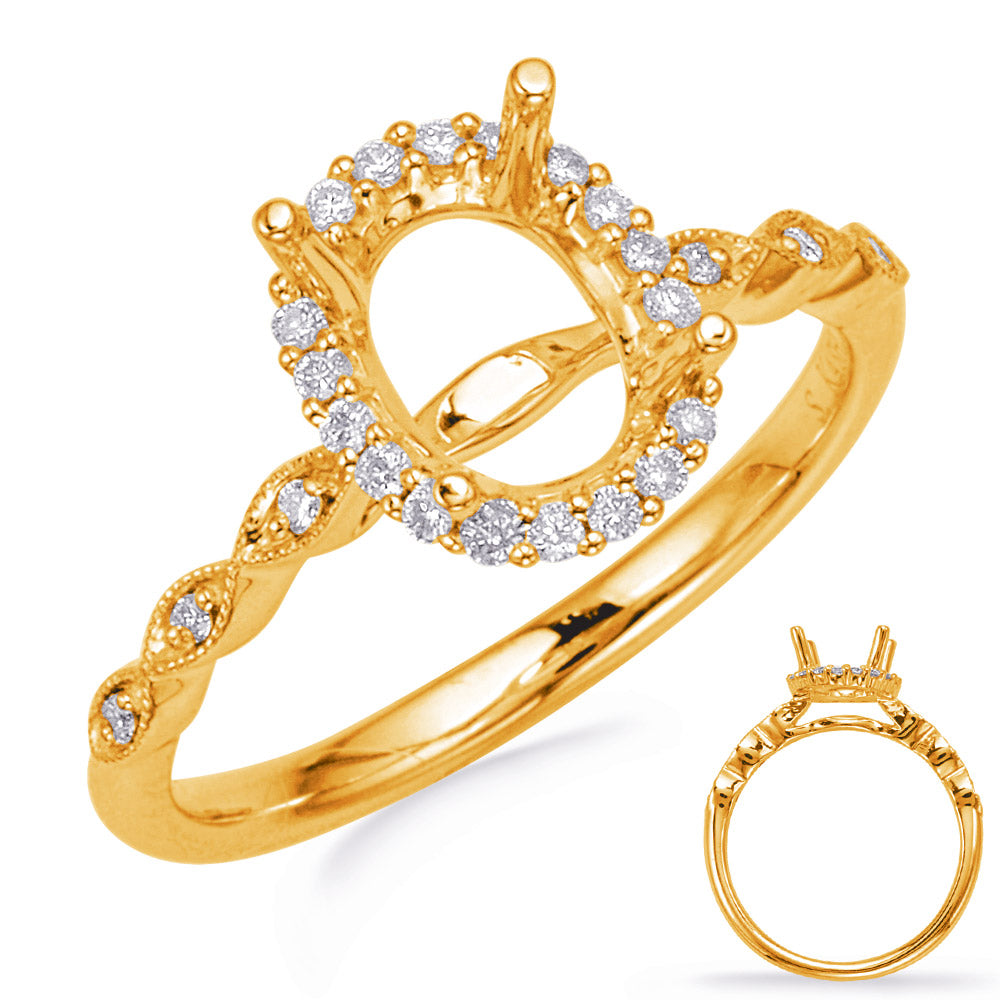This Engagement Ring  is available in 14K Yellow Gold. There are a total of 26 stones. There are Rounds with a total carat weight of 0.15 set in a Micro Prong|Prong Set setting.