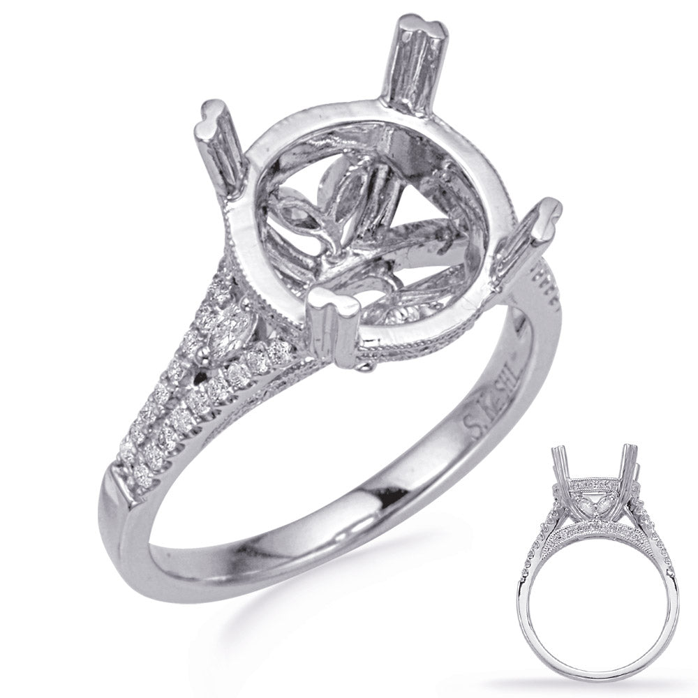 This Engagement Ring  is available in 14K White Gold. There are a total of 70 stones. There are Marquise with a total carat weight of 0.19 set in a Micro Prong|Prong Set|Shared Prongs setting.There are Rounds stones with a total carat weight of 0.33 set in a Micro Prong|Prong Set|Shared Prongs.