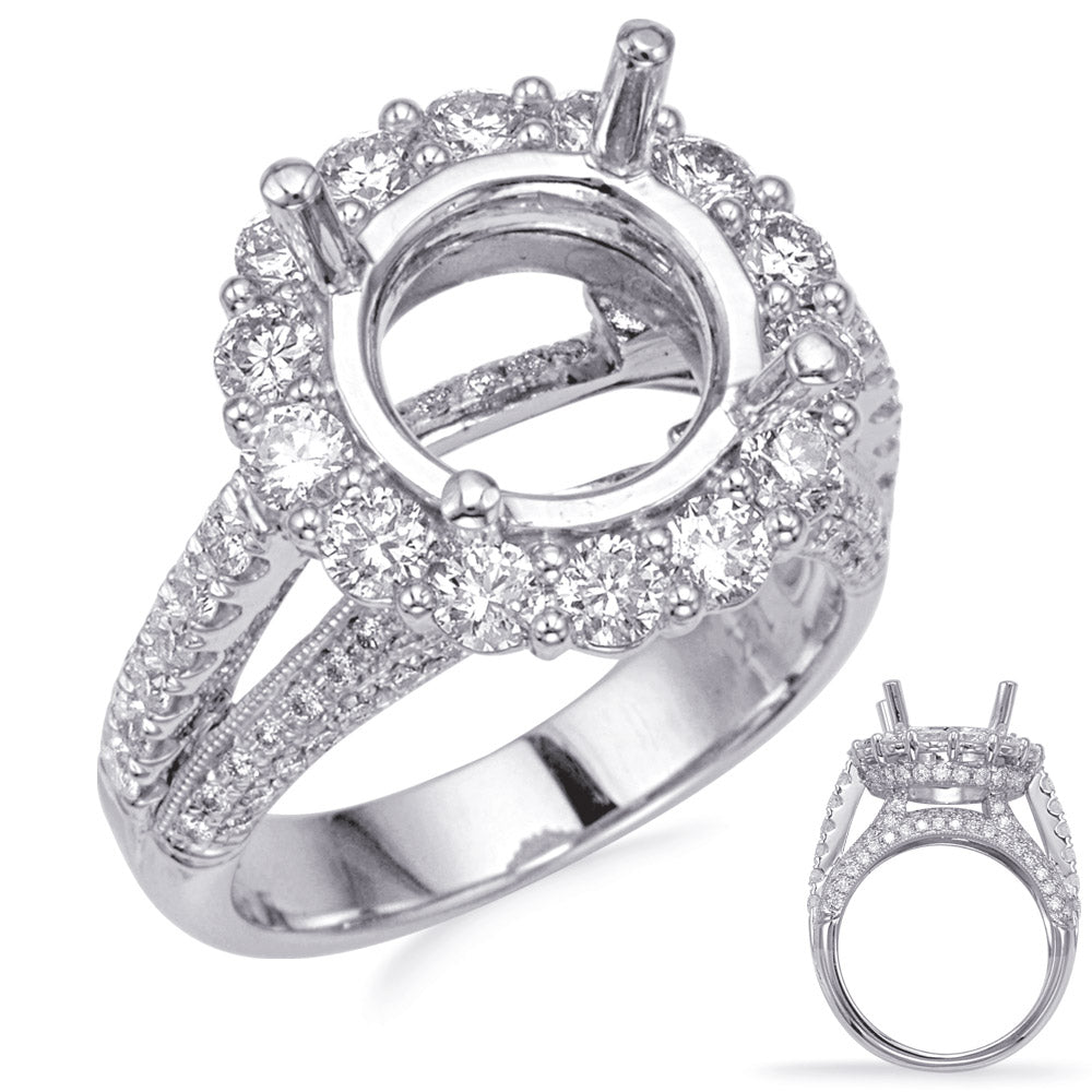 This Engagement Ring  is available in 14K White Gold. There are a total of 136 stones. There are Rounds with a total carat weight of 1.97 set in a Micro Prong|Prong Set|Shared Prongs setting.