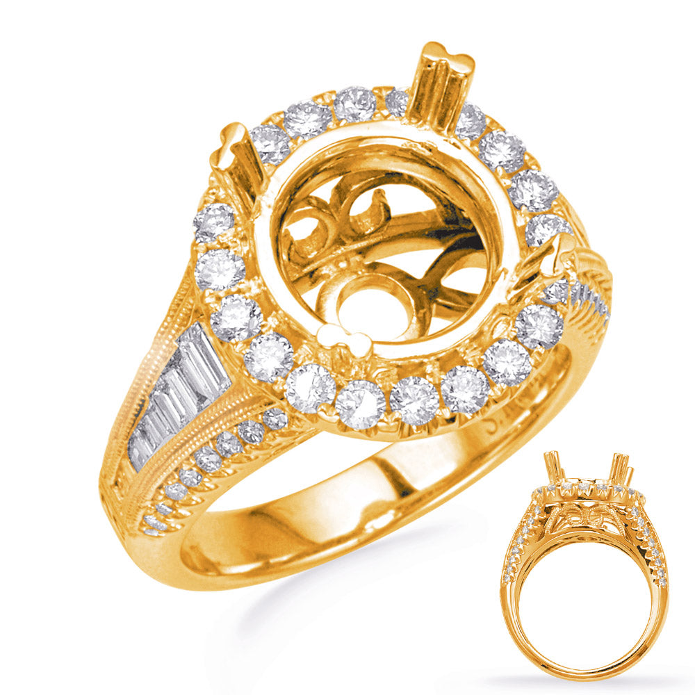 This Engagement Ring  is available in 14K Yellow Gold. There are a total of 60 stones. There are Baguette with a total carat weight of 0.29 set in a Channel Set|Micro Prong|Prong Set setting.There are Rounds stones with a total carat weight of 0.72 set in a Channel Set|Micro Prong|Prong Set.