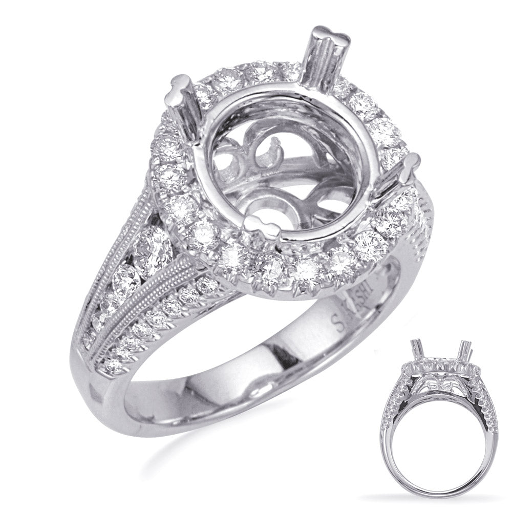 This Engagement Ring  is available in 14K White Gold. There are a total of 62 stones. There are Rounds with a total carat weight of 1.11 set in a Channel Set|Micro Prong|Prong Set setting.