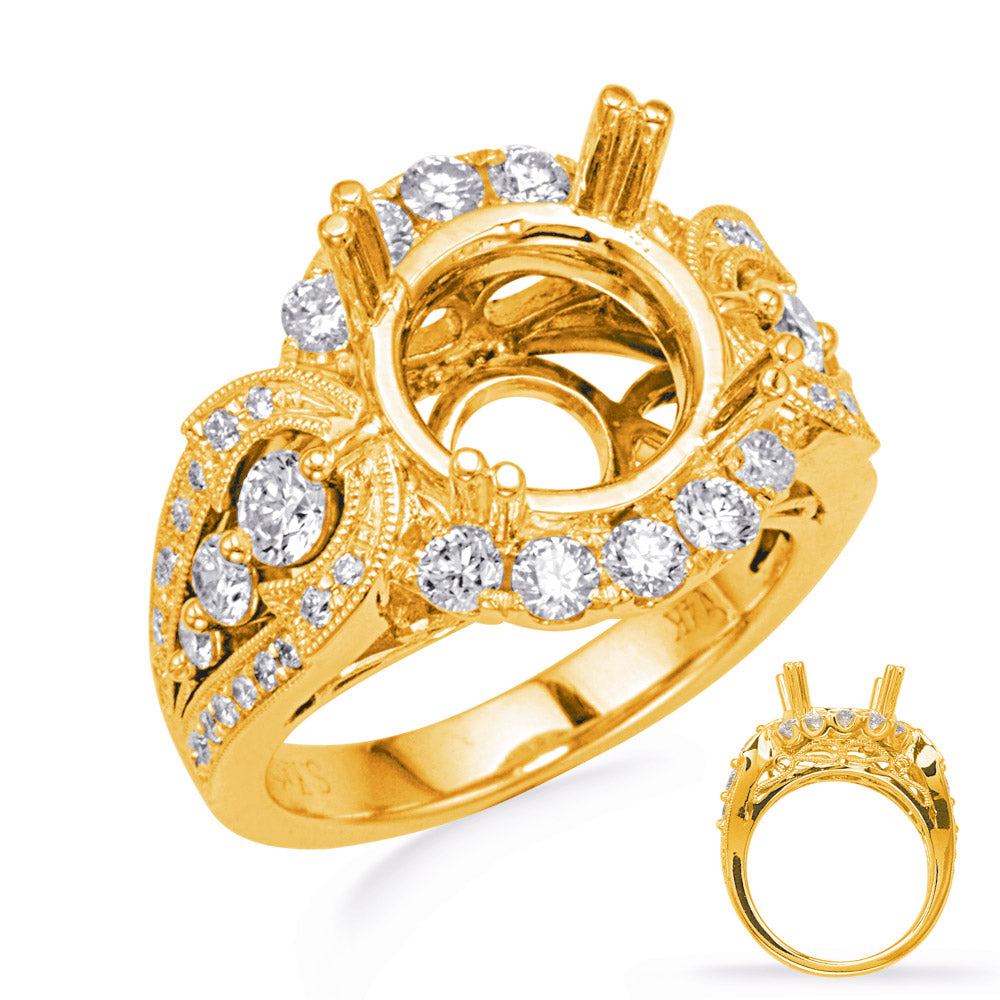 This Engagement Ring  is available in 14K Yellow Gold. There are a total of 52 stones. There are Rounds with a total carat weight of 0.99 set in a Micro Prong|Prong Set|Shared Prongs setting.