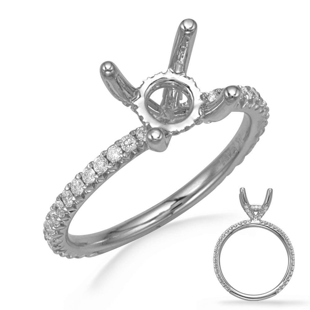 This Engagement Ring  is available in 14K White Gold. There are a total of 54 stones. There are Rounds with a total carat weight of 0.34 set in a Micro Prong setting.