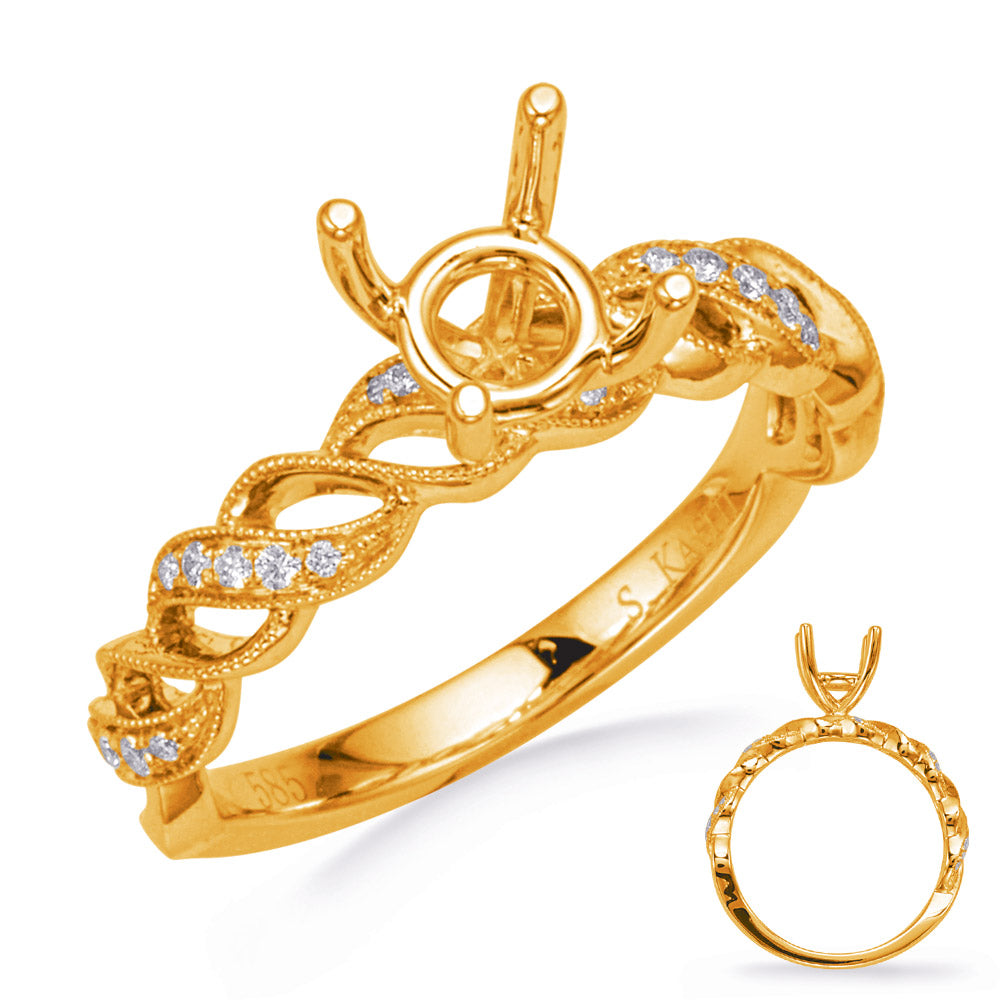 This Engagement Ring  is available in 14K Yellow Gold. There are a total of 24 stones. There are Rounds with a total carat weight of 0.1 set in a Micro Pave setting.