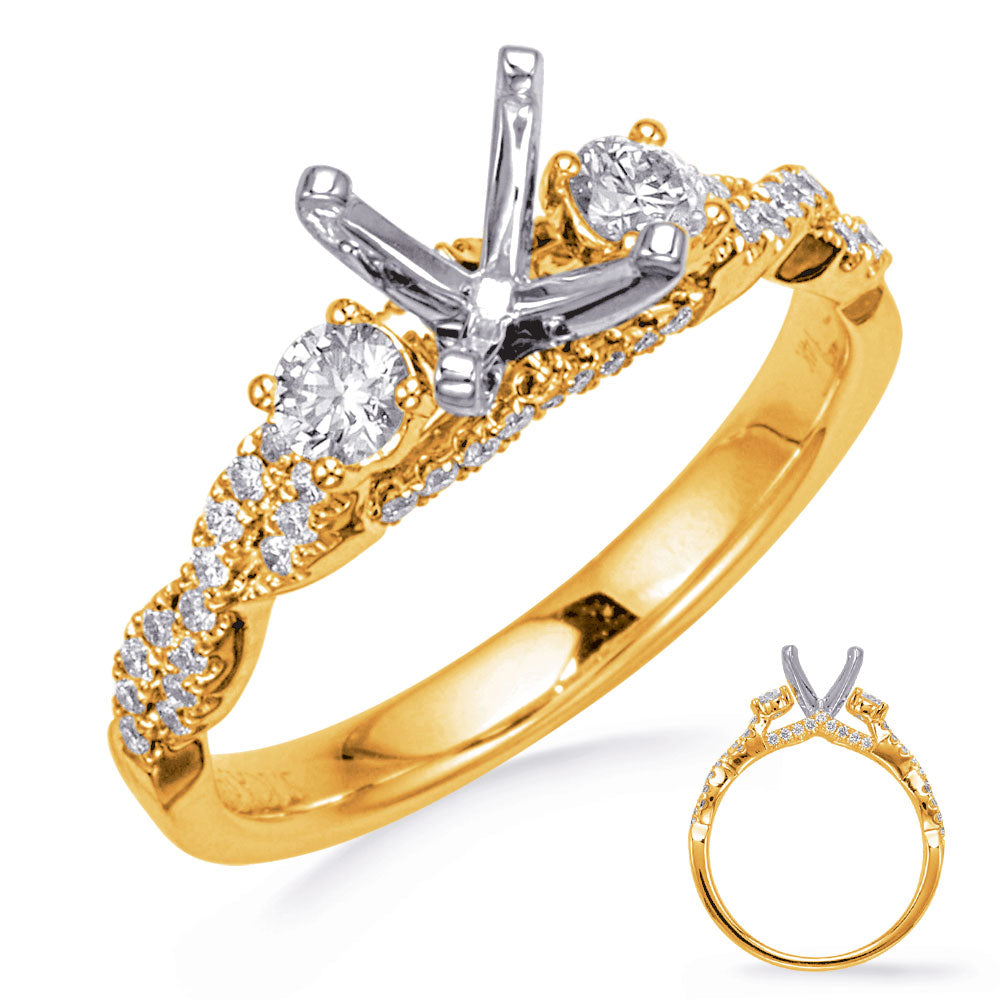 This Engagement Ring  is available in 14K Yellow & White Gold. There are a total of 50 stones. There are Rounds with a total carat weight of 0.46 set in a Micro Prong|Prong Set setting.