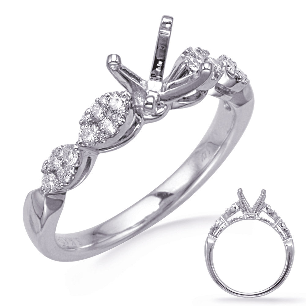 This Engagement Ring  is available in 14K White Gold. There are a total of 40 stones. There are Rounds with a total carat weight of 0.28 set in a Micro Prong setting.